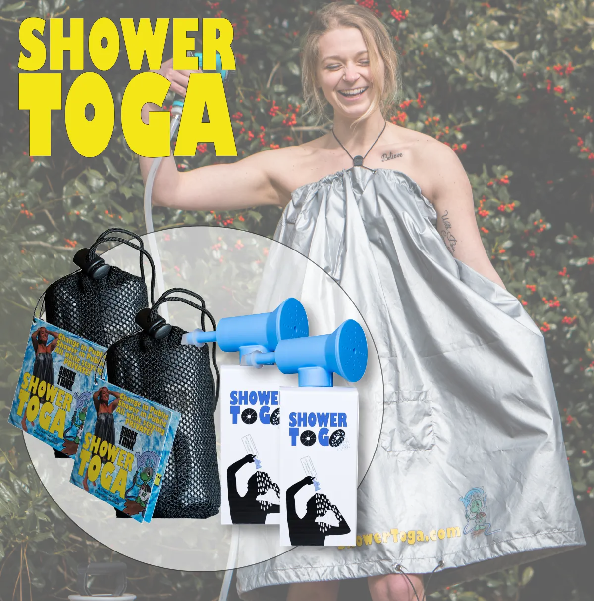 Shower Toga Summer Bundle 2 Shower Togas PLUS 2 Pack Shower To Go Waterproof Portable Changing Garment for Outdoors Personal Use with Bottle Star Warranty