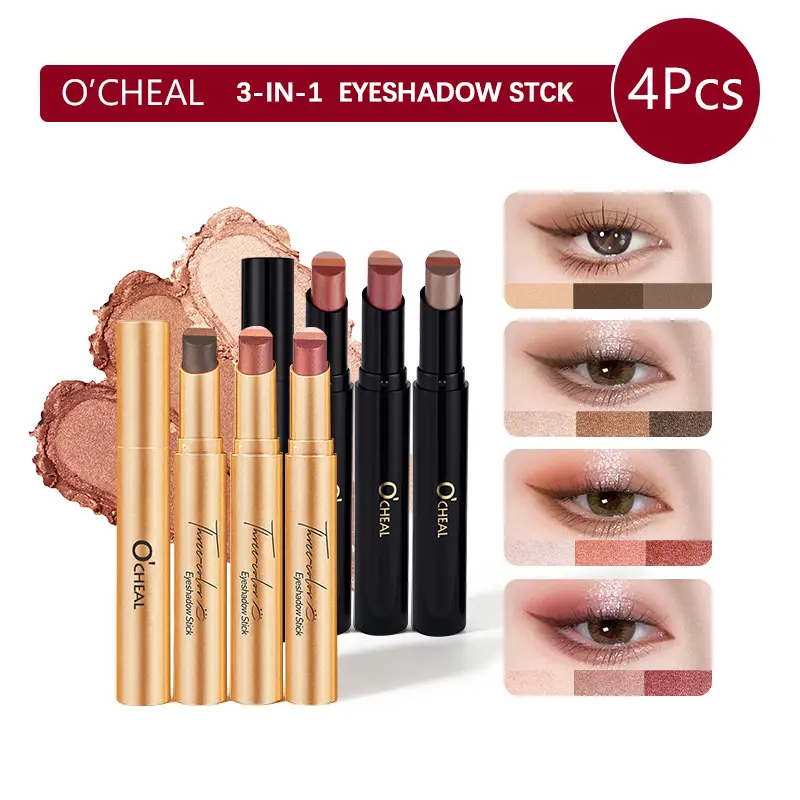 O'CHEAL 4Pcs 3-in-1  Gradient Eyeshadow Stick Set, Matte & Shimmer Multi-Use Pencils, Easy-to-Blend Long-Lasting Waterproof Eye Makeup for Beginners, Daily & Party Looks Water Proof
