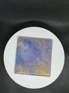 Celestial Epoxy Resin Coasters – Handmade Galaxy Blue & Gold Glitter Marble Effect – Set of 6