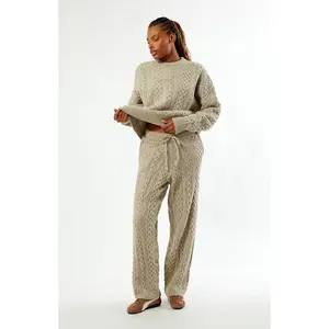 Daisy Street Women's Teddy Cable Knit Baggy Sweatpants