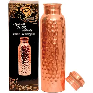Copper Water Bottle - 34oz - Handcrafted Ayurvedic 100% Pure Copper Water Bottle for Drinking | Men & Women |   Leak-Proof Lid BPA Free Non-Insulated & Eco Friendly with Premium Quality for Sport & Travel