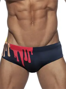 Men's graffiti drawstring triangle swim trunks, men's high-elastic swim shorts, summer beach surfing and swimming shorts