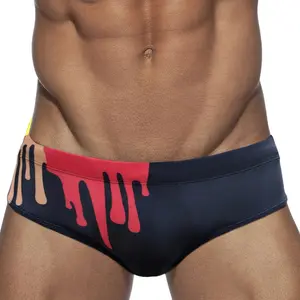 Men's graffiti drawstring triangle swim trunks, men's high-elastic swim shorts, summer beach surfing and swimming shorts Activewear