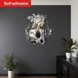 Floral Goddess Silhouette Self-Adhesive Mirror Decorative Sticker, Luxury Wall Art for Living Room Bedroom, Creative Gift Idea