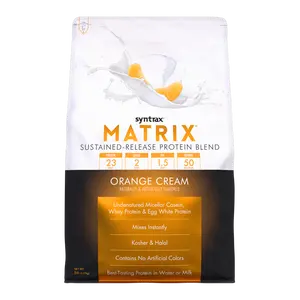 Syntrax Nutrition Matrix Sustained-Release Protein Powder Orange Cream 5 lbs - Undenatured Micellar Casein & Whey Blend for Easy Mixing