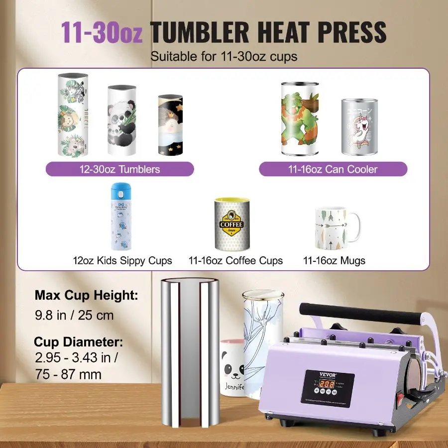 【Summerfinds】 Sublimation Kit with 11-30oz Drinkware Tumbler Press Machine, Heat Control, Fast & Even Heating, Sublimation Paper, Tape, Gloves, Temp & Time Setting, Purple (Compatible for Mug Printing)dealsforyoudays
