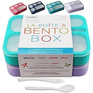 Bento Box Lunch Containers for  Boys Girls Adults, Set of 2 Boxes, Snack Container for School Work  , 6 Divided Leak Proof Compartments, , Utensils,  & Teal