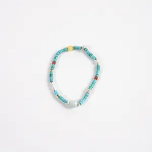 Dawn Dream - Handmade Chinoiserie Turquoise Chip & Ru Celadon Stretch Bracelet | Boho Oriental Layer Jewelry