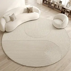Round Living Room Rug Striped Design Modern Minimalist Style Soft Low Pile Anti-Slip Home Decor Carpet for Bedroom Hallway Study Area Home Decorative Rug Modern Indoor Rug