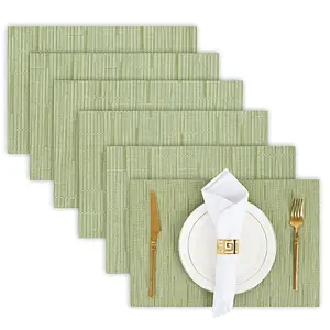 Placemats Set of 6 Vinyl Place Mats for Dining Table Wipe Clean Table Mats (6, Blue, Orange, Green)