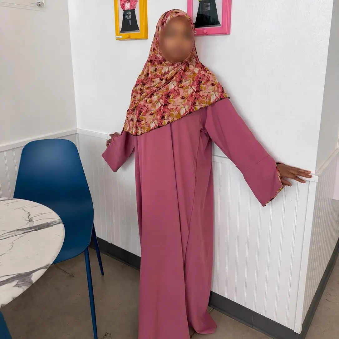 Women's Modest Islamic Pink Blossom Abaya and Hijab Set
