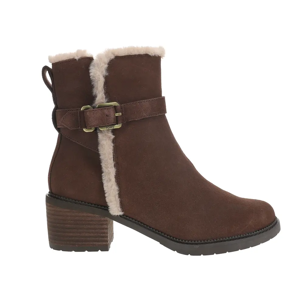 TOMS Womens Hailey Buckle Round Toe Zippered Casual Boots Ankle Low Heel 1-2" - Brown