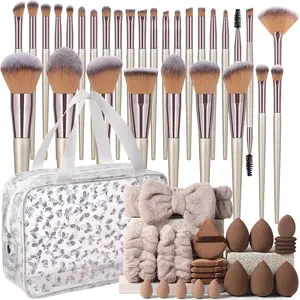 54 Piece Makeup Brush Set with Soft Brushes, Travel Waterproof Bag, Powder Puffs, Liquid Beauty Sponges, Perfect for Beginners, Makeup Tools Set