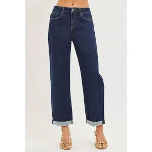 RISEN Slouchy Cropped  Boyfriend Jeans With Cuffed Hem