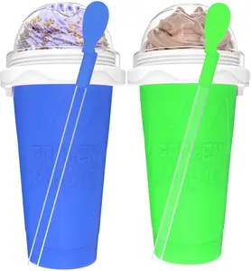 2PCS Slushie Maker Cup, Quick Frozen Magic Cups for Homemade Milk Shake Ice Cream Maker, Double Layer Squeeze Slushy Maker Cup, Birthday Gifts for Kids,Friends,Family (Blue+Green, 350ML) Kitchen Utensils