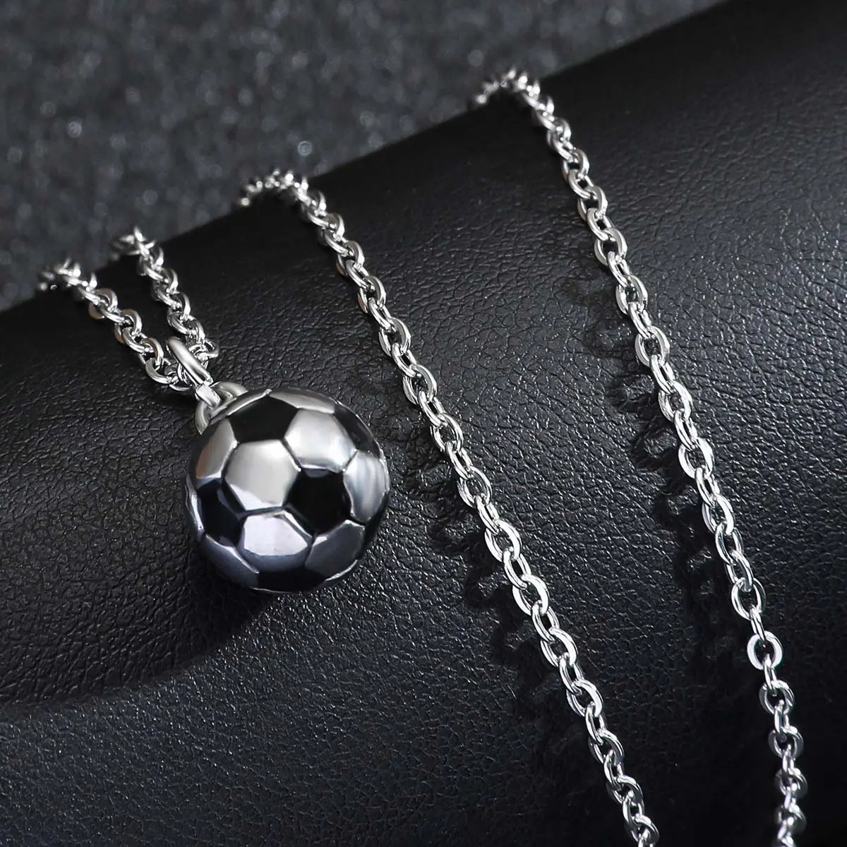 Sports Pendant Necklace, Minimalist Geometric Polished Metal Chain with Basketball, Football & Volleyball Pendants for Enthusiasts, Geometric Necklaces