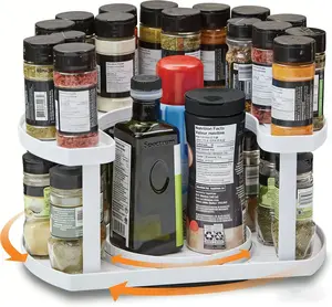 Two-Tiered Spice Organizer & Holder with Dual Spin Turntables Adjustable Height D Shaped Design Saves Space Keeps Everything Neat Organized