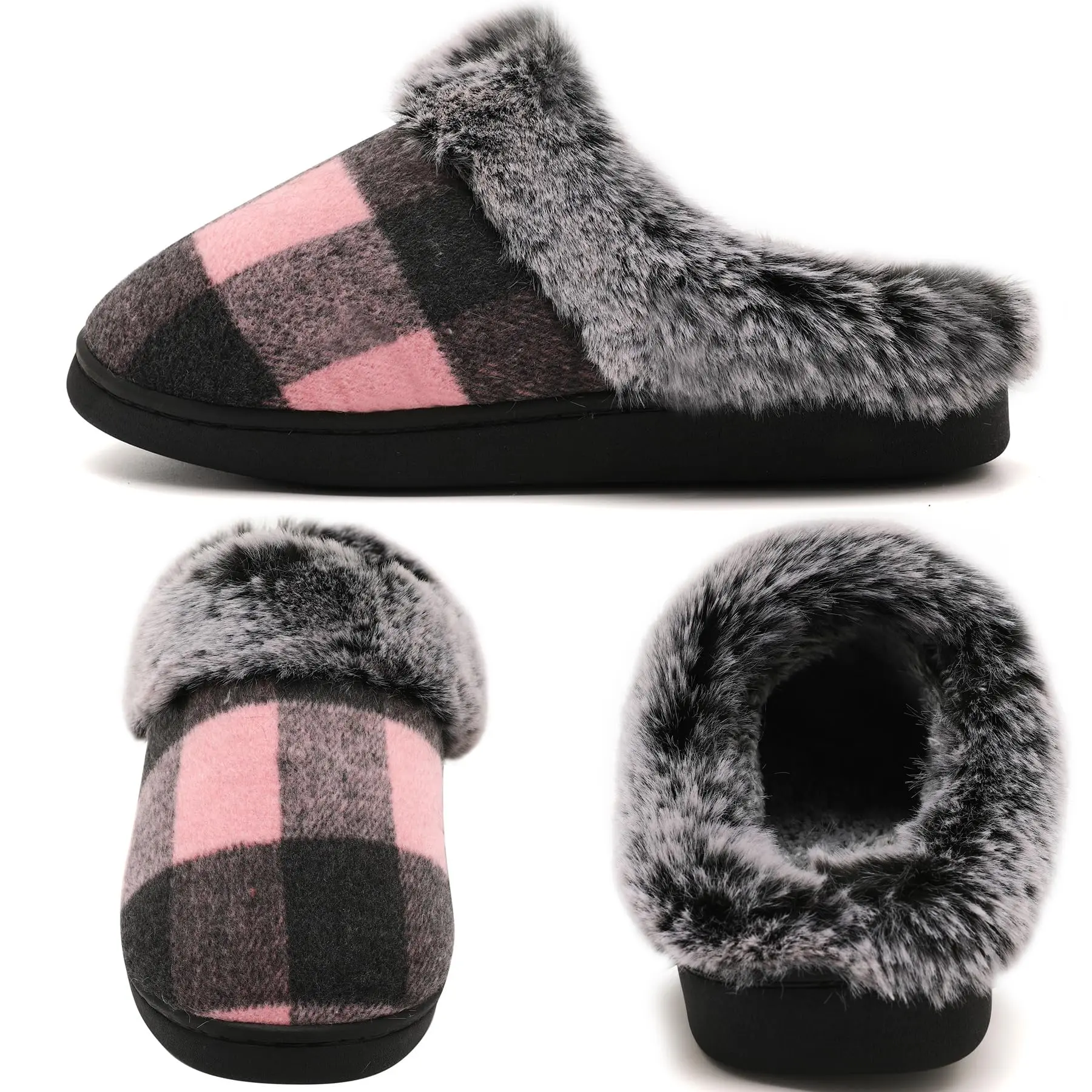 Women’s Fuzzy Clog Slippers - Warm Soft Memory Foam Slip-On House Shoes, Supportive Non-Slip Sole Footwear for Indoor Outdoor Use, Machine Washable Slides,Slide