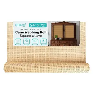 Hi Key Trading Rattan Cane Webbing Roll for DIY Furniture and Repairs, 2FT x 6FT Square Wicker Sheets