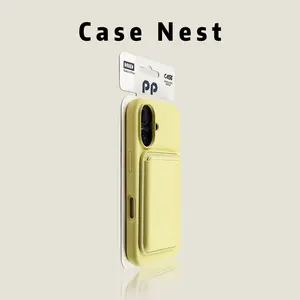 CASE NEST PP Creamy Yellow Magnetic Card Holder iPhone Case| Large Camera Cutout, 15Colors| For iPhone 15/16/17 Pro Max