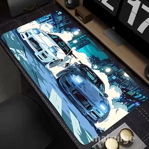 1 XXL Oversized Gaming Mouse Pad Anime Blue & White Sports Car Theme Mouse Pad Rubber Anti-Slip Thickened 3mm Washable Mouse Pad Computer Office Decorative Accessories Gamers' Top Gift Choice Suitable for Laptops, Desks, and Office Mouse Pads