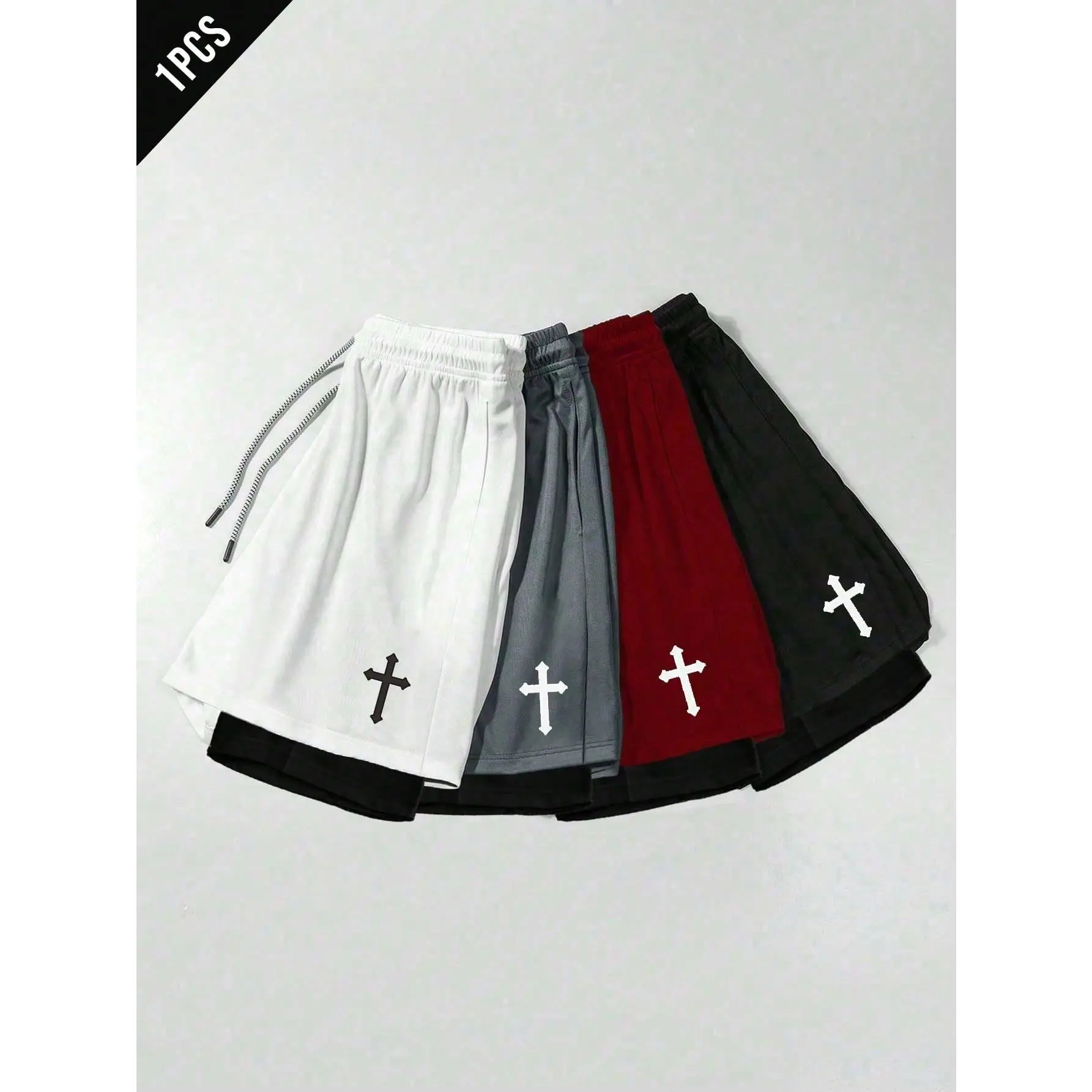 Men's 2 in 1 Breathable Running Shorts with Compression Liner, Gothic Cross Graphic Athletic Shorts for Gym and Fitness Training, Fitness Training Shorts, Gym Sports Shorts