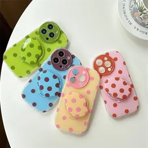 Simple Color Polka Dot Magnetic Phone Case For iPhone 16 Pro 15 14 Pro Max Cover with Magsafe Stand Holder Shockproof Cute Cases