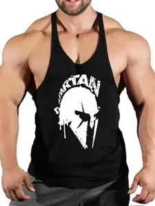Men's Vintage Spartan Helmet Graphic Tank Top, Sporty Loose-Fit Sleeveless Shirt, Muscle Training Fitness Wear, All-Season Athletic Apparel