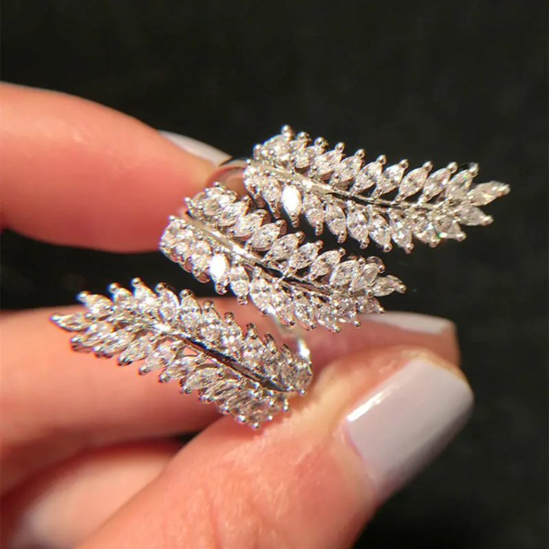 Elegant Leaf Branch Design Artificial Crystal Inlaid Spiral Cuff Ring, Rhinestone Decorated Ring, Fashion Accessories for Women, Wedding Engagement Anniversary Party Jewelry Gift, Jewelry Rings, Unique Rings, Beautiful Rings