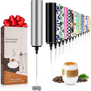Milk Frother Handheld Rechargeable - 2-Speed Electric Whisk with 5 Detachable Heads (Frother/Mixer/Whisk) for Coffee, Latte, Cappuccino & Matcha, Drink Mixer ()