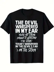 Plus Size Men's Clothing The Devil Whispered in My Ear T-Shirt - Bold Distressed Black Tee with Powerful Statement, Perfect for Standing Out - Casual Cotton Crew Neck, Soft and Comfortable Fit - Great Gift for Friends and Family Who Embrace Their Inner St
