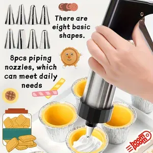 22pcs Cookie Press Set, Cream Icing Gun, Melting Bean Nozzle, Baking Tools, Includes 13 Flower Discs + 8 Icing Tips + 1 Press Gun