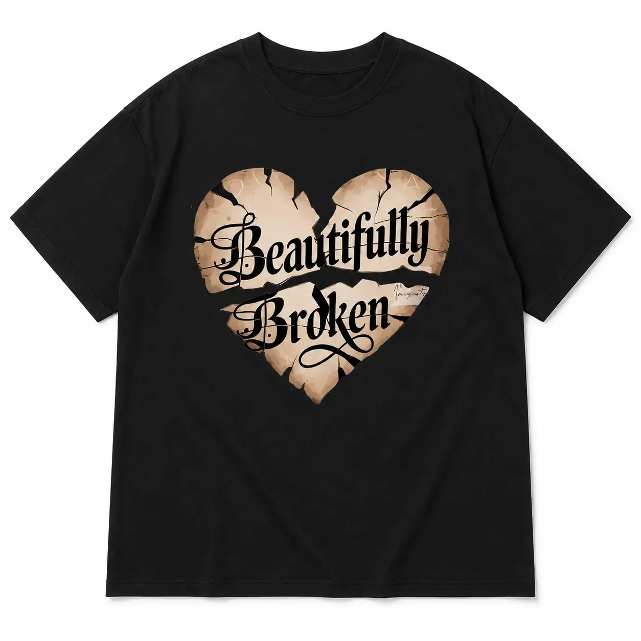 Women's Casual Crewneck T-Shirt with "Beautiful Broken" Heart Print, Regular Length, Perfect for Daily Wear, Spring/Summer Fashion, and Back to School Outfits, Ideal for All Seasons, Addicted Top for 2025 Summer Clothes Women Plus Size