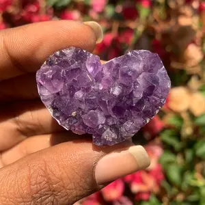 Natural Amethyst Crystal Heart Geode Carving