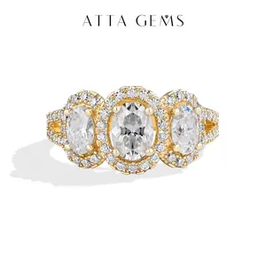 ATTAGEMS 1CT Oval Cut Lab-Grown Moissanite Ring for Women Men Unisex 18K Gold Plated Classic Luxurious Sparkling Jewelry Perfect For Engagements Weddings Parties R341