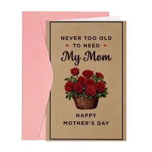 Funny Mother's Day Greeting Card with Envelope, 1pc Super Mom Frist Mother's Day Mother's Day Decorative Sign with Red Roses Bouquet, Unique Gift for Mom Mom to Be, Ideal for Congratulate Any Occasion, Positive Message Card