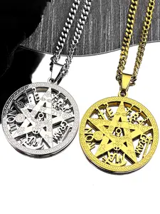 Witchcraft Pentagram Tetragrammaton Pendant Necklace For Women Men Stainless Steel Gold Color Protection Faith Chain