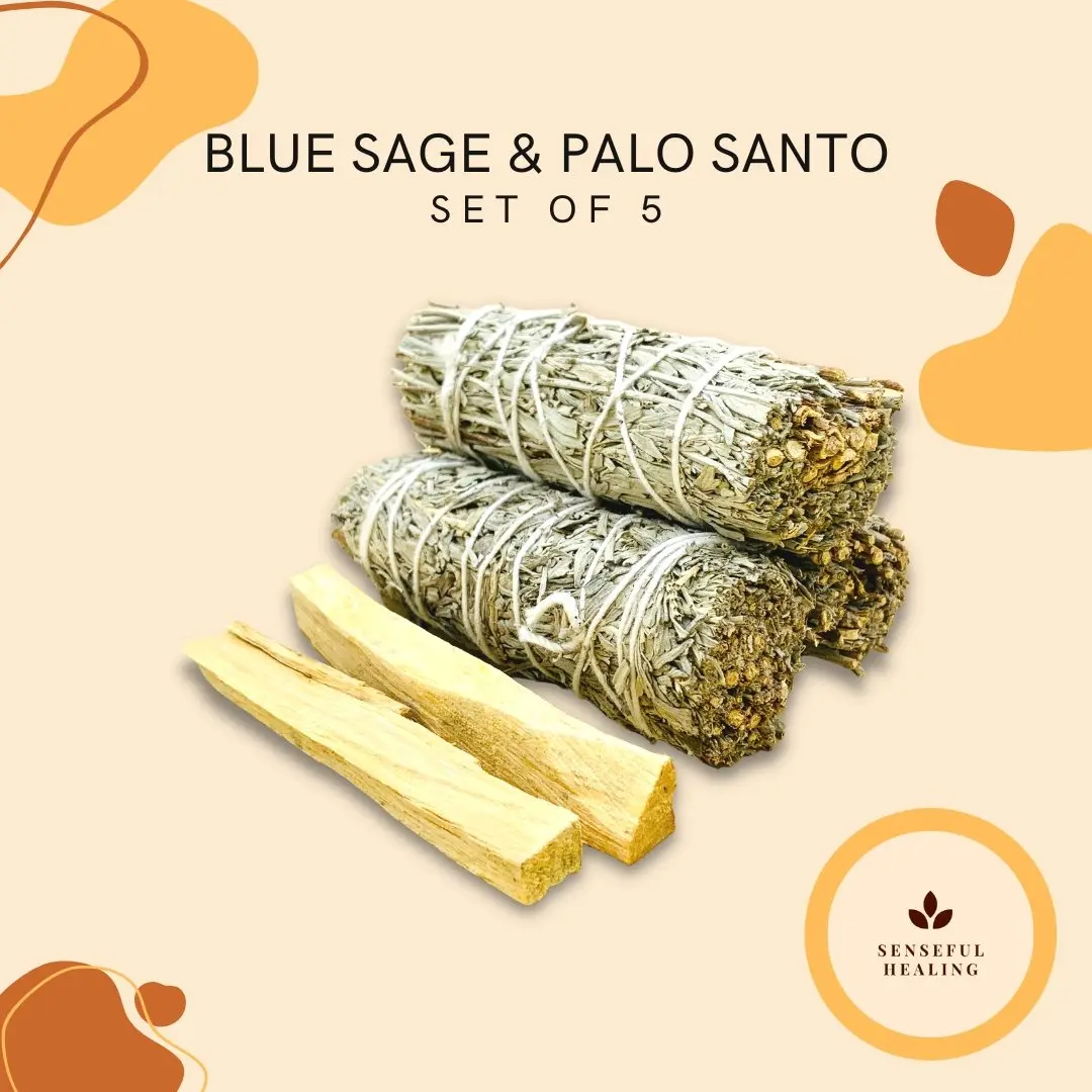 Blue Sage & Palo Santo Smudging Kit (Set of 5) - Smudging Sage Pack for Intention Manifesting, Home Fragrance Freshener