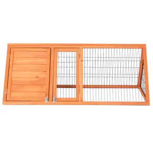Wooden A-Frame Outdoor Rabbit Hutch, 50" Small Animal Cage, Chicken Coop Bunny Hutch with Outside Run & Ventilating Wire, 2 Doors