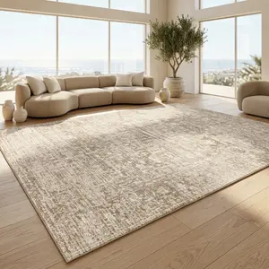 Vintage Cream Area Rug 8x10 5x8 4x6ft, Super Soft Velvet Washable Carpet with TPR Anti-Slip Backing. Versatile Indoor Floor Mat for Living Room Bedroom Dining Entryway. Machine Washable Cozy Home Decor, Stain Resistant Boho Rug for Any Scene.