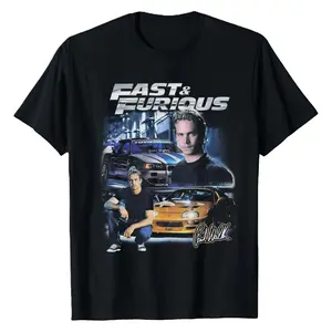 Fast and the Furious Paul Walker Graphic Black Band Tee Shirt, Cotton Men Casual Menswear Top