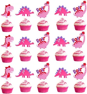 48Pcs Pink Dinosaur Cupcake Toppers Celebration Party Decorations Dinosaur Party Supplies Dinosaur Cupcake Toppers