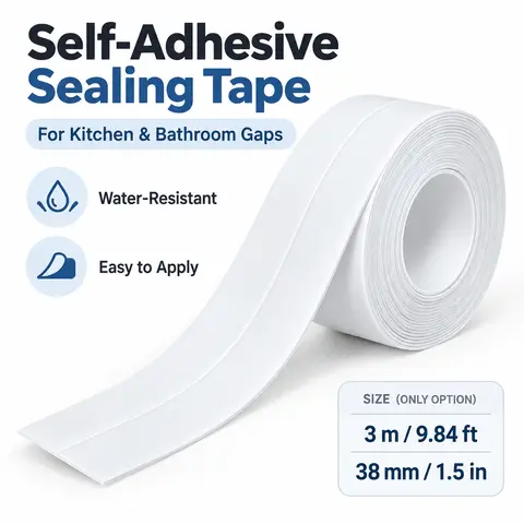 9.8ft* 1.5in waterproof sealing tape, self-adhesive peel-and-stick sealing tape, suitable for bathtubs, shower cubicles, sinks, toilets, kitchen worktops and wall corners, white