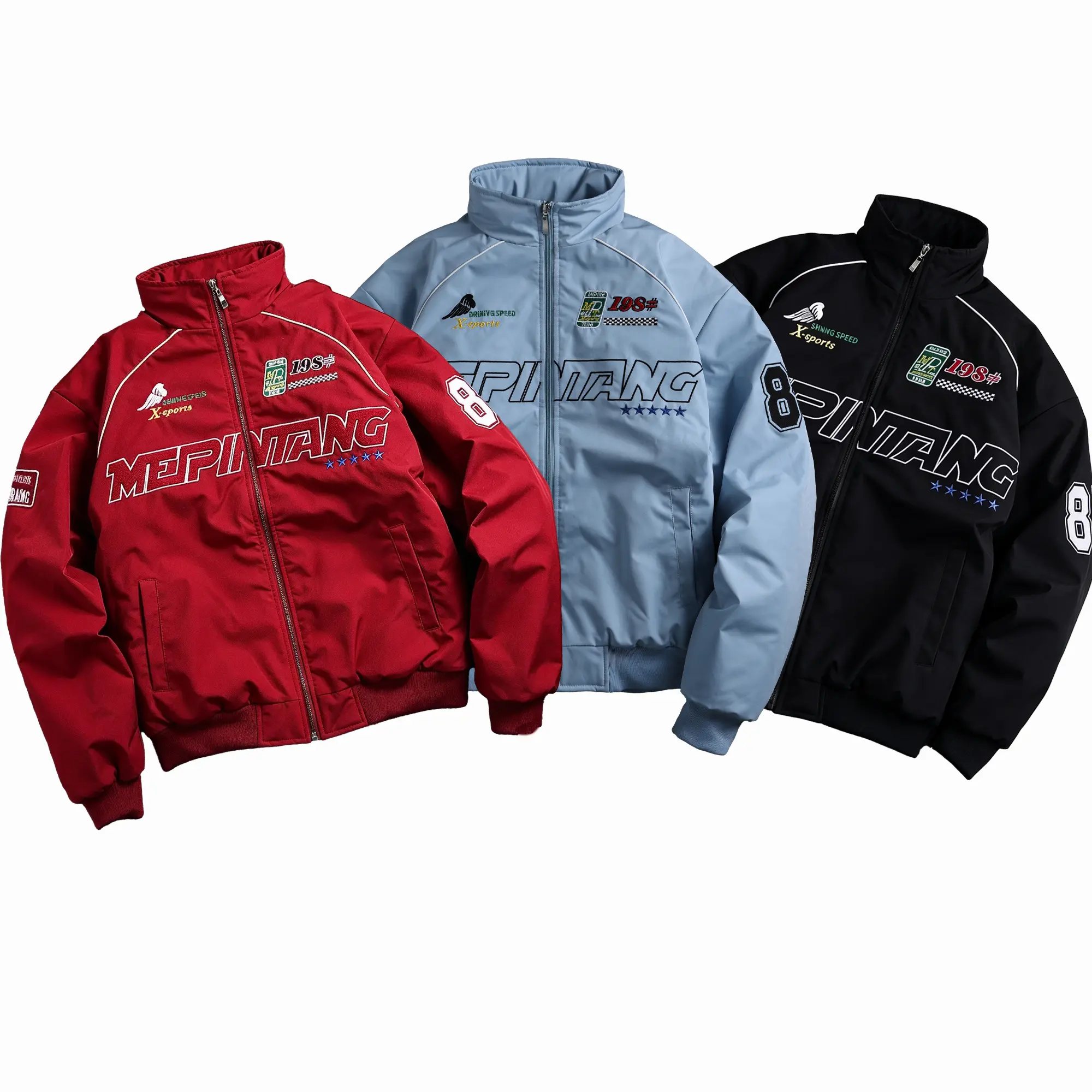 Men's Racing Style Fleece Longsleeve Bomber Jacket - Graphic Clothing, Tops, Athletic Pull-On, Stand Collar, Embroidery Patch, Windproof, Fashion Casual Street/Everyday Outdoor Commute Outerwear