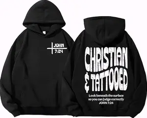 Christian and Tattooed Hoodie Jesus Faith 2 Sided Graphic Hoodie Casual Fleece Fabric Pullover Hooded Sweatshirt Trendy Tops for Unisex, Perfect Gift