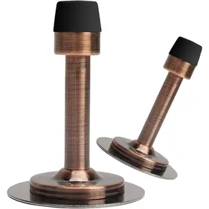 LemonHo No Drills or Screw in Wall Mounted Door Stopper with Self Adhesive Tape, Stainless Steel Doorstop with Rubber Bumper Tip Wall Guard Pack of 2 Commercial Door Stops, 3 Inches Height, Red Bronze