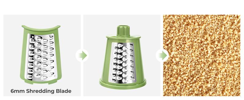 SUSTEAS Rotating Food Grater Chopper with Handle, with 5 Well-Designed Blades and Strong Suction Cup Base, Comes with 1 Blade Storage Box Vegetable Cutting Slicer Vegetable Slicer Dicer Kitchen Utensils Vegetable Fruit Cutter