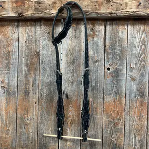 Floral Scalloped Black One Ear Headstall / Bridle
