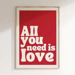 Pink Love Wall Art, Minimalist Quote Poster, Modern Living Room Decor, UNFRAMED