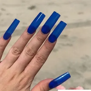 10pc handmade jelly blue tapered square long press on nails gel nail polish(reusable)
